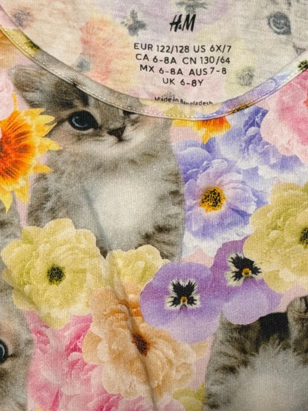 H&M Girls Kitten Floral Sleeveless Skater Dress Multicolor Size 6X/7